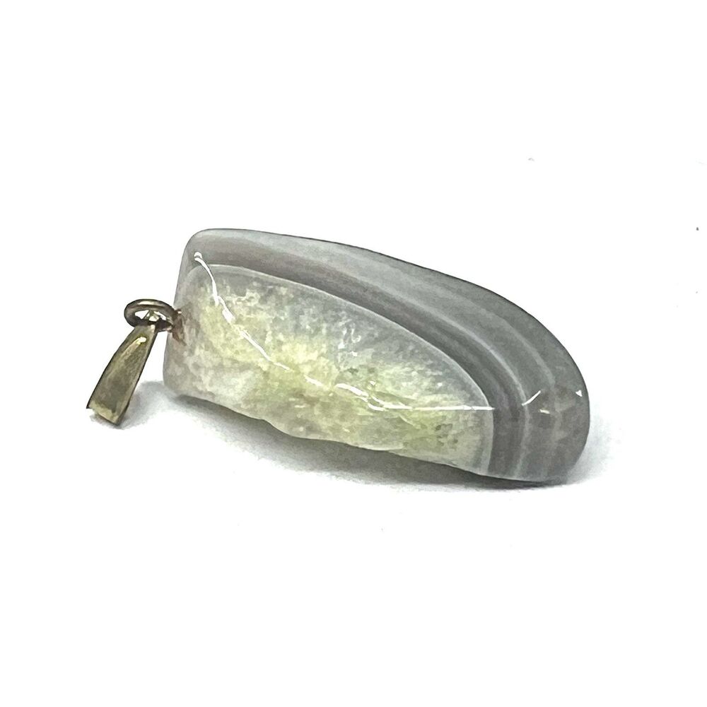 Vintage Polished Gray Lime Agate Pendant Madagascar Gold Tone Bail